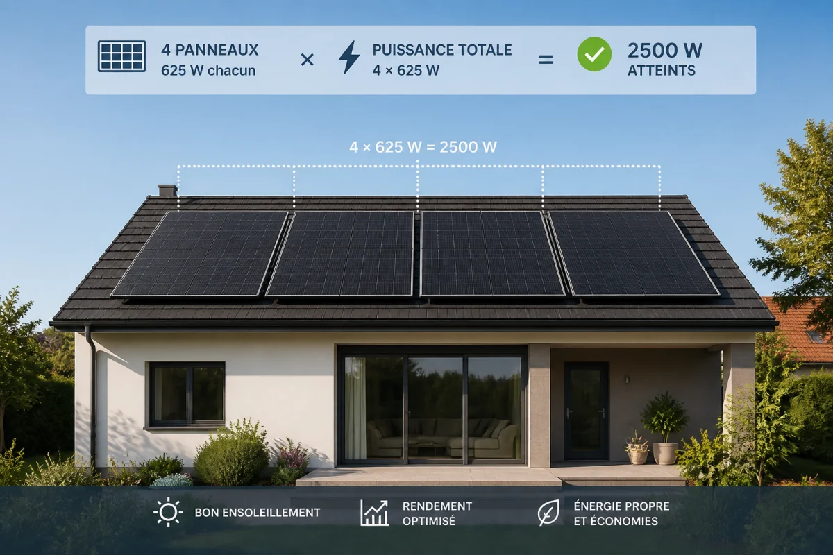 combien de panneau solaire pour 2500w